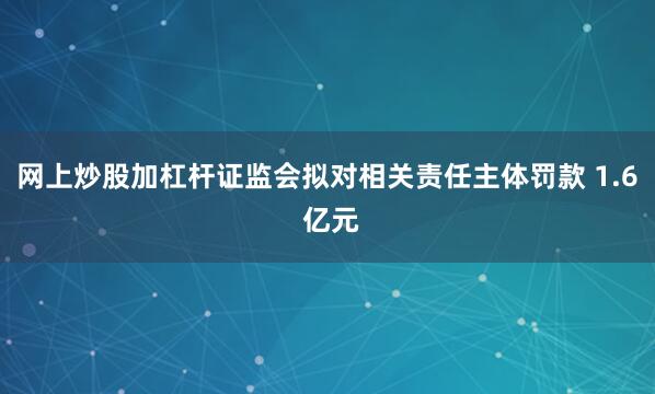网上炒股加杠杆证监会拟对相关责任主体罚款 1.6 亿元